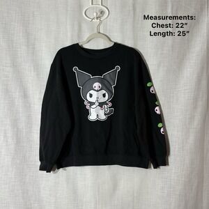 Sanrio Kuromi Womens Sweatshirt Black Graphic Crewneck L Pullover Cotton‎ Blend